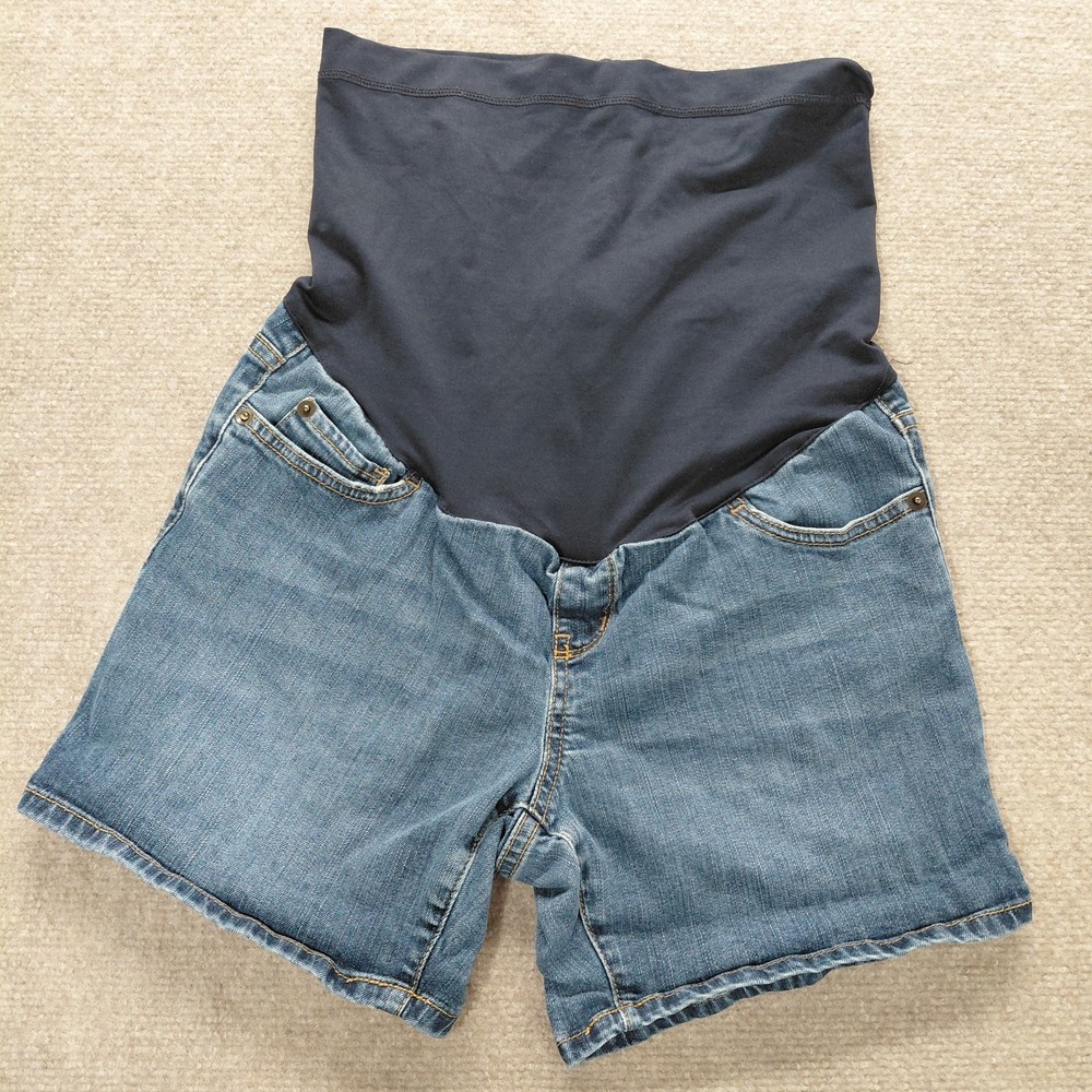 LIZ LANGE Maternity XS Extra Small Shorts Dark Denim Jean Full Panel 5" Inseam
